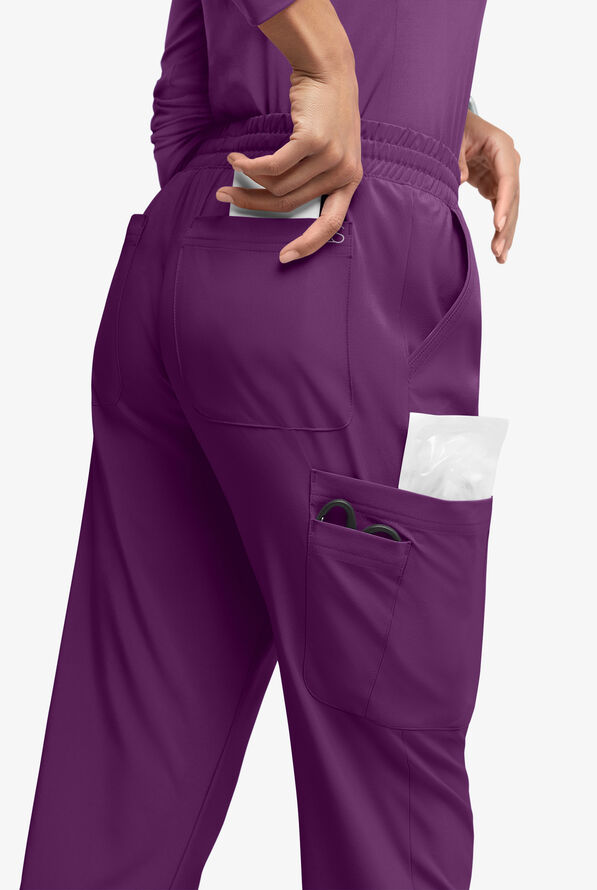 Easy STRETCH Naya Women’s Natural Waist 6-Pocket Straight Leg Scrub Pants - Petite - Eggplant - 4