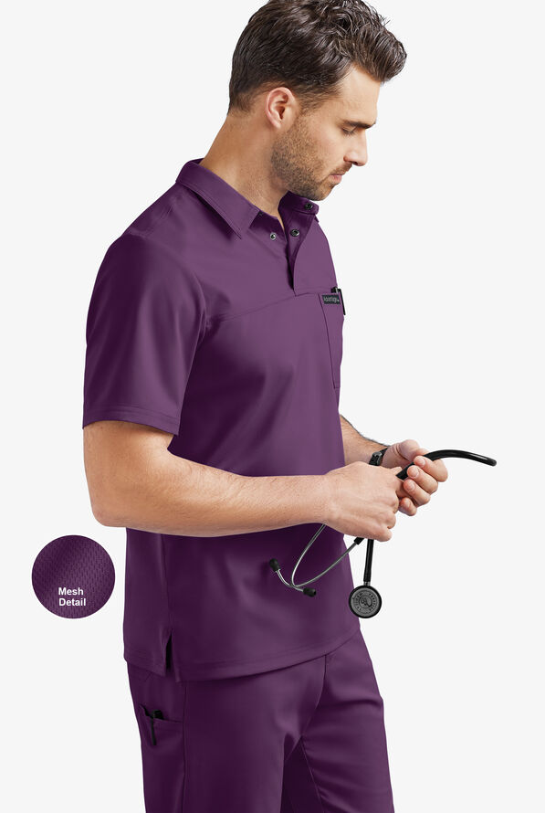 Advantage STRETCH Men's 3-Pocket Short Sleeve Polo with Back Air-Mesh Panels - Eggplant - 4