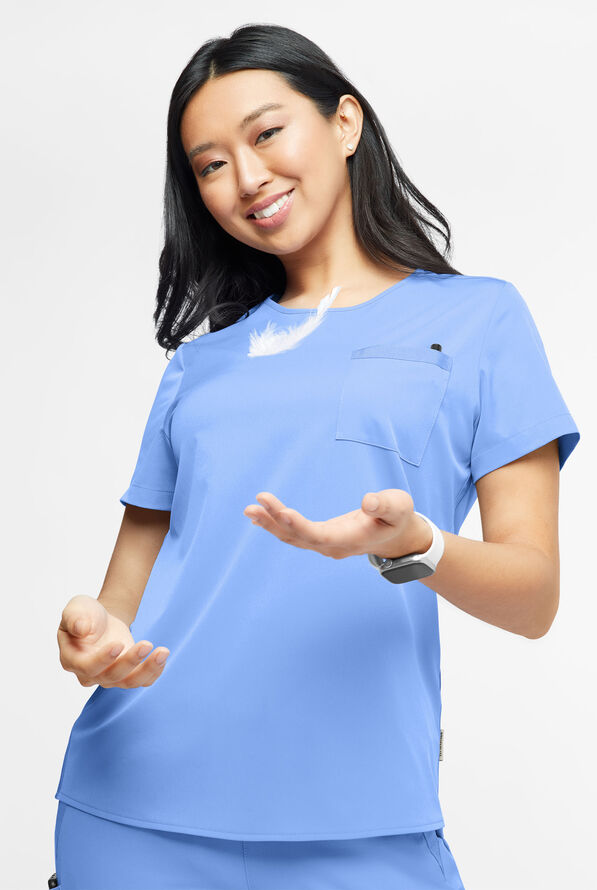 WhisperLite Lyra Women's 2-Pocket Stretch Crew-Neck Scrub Top - Ceil Blue - 1