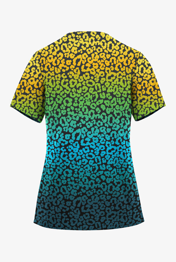 Blusa médica estampada Easy STRETCH Carnival Leopard Caribbean Blue con cuello en V para mujer - null - 2