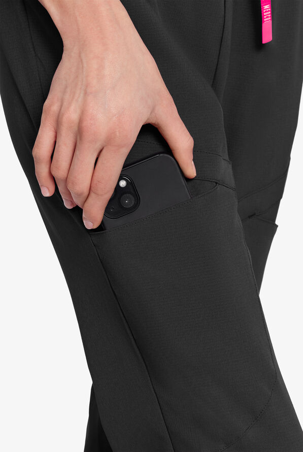 Med Couture Amp Women's 5-Pocket STRETCH  Zip Front Storm Cuff V-Neck Jumpsuit - Black - 2