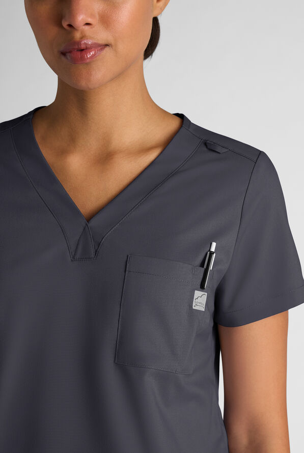 Blusa m&eacute;dica Butter-Soft STRETCH FLXTEK+ con cuello en V y 2 bolsillos para mujer - Pewter - 4