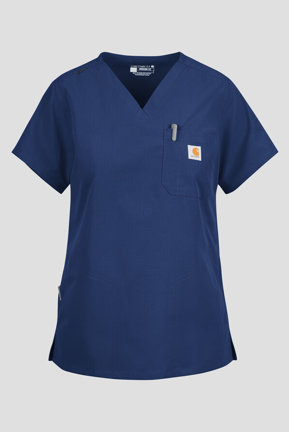 Blusa m&eacute;dica Carhartt FLD & RSCU Rugged Flex STRETCH con cuello en V y 4 bolsillos para mujer - Navy - 1