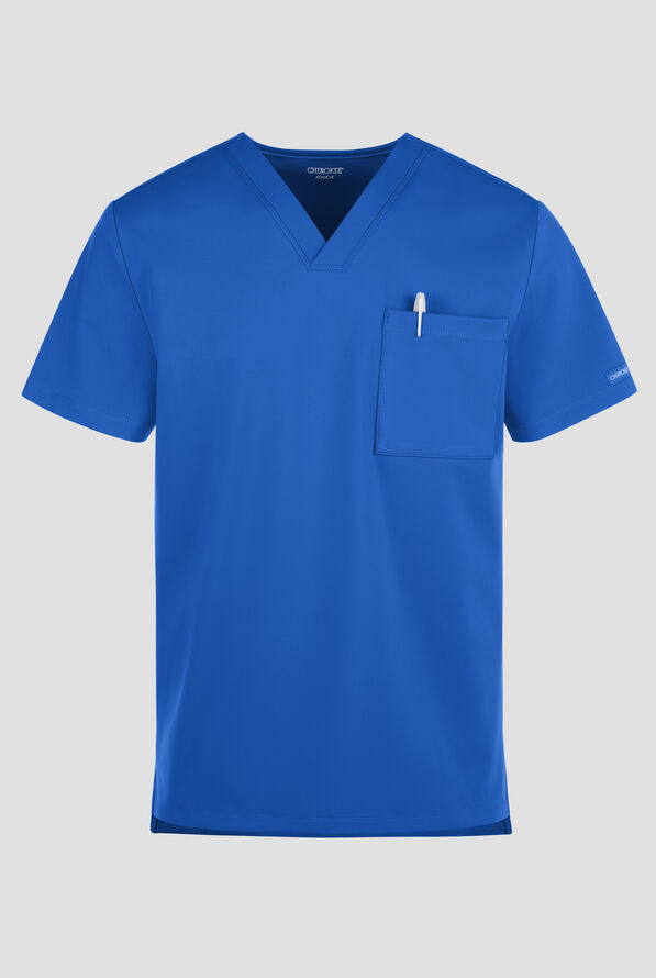 Cherokee Achieve Men's 1-Pocket STRETCH V-Neck Knit Scrub Top - Royal - 1