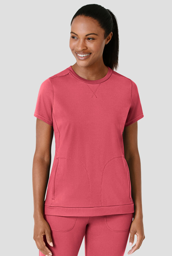 Wink Renew Knit Women's 2-Pocket STRETCH Rib-Knit Crew Neck Scrub Top - Ruby - 3