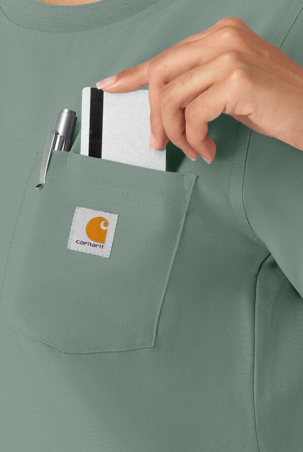 Carhartt Cross-Flex Force Women's 1-Pocket STRETCH Knit Trim Crew Neck Scrub Top - Green Slate - 5