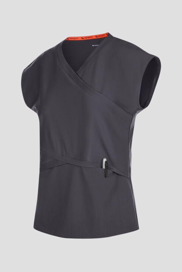 Infinity GNR8 Kinetic Knit Women's 3-Pocket STRETCH Dolman Wrap V-Neck Scrub Top - Pewter - 2