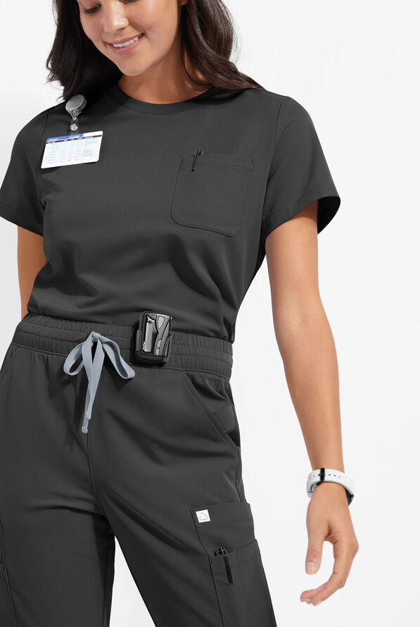 ReSurge Citrine Women's 1-Pocket Crew Neck Tuck In / Wear Out Scrub Top - Black - 1
