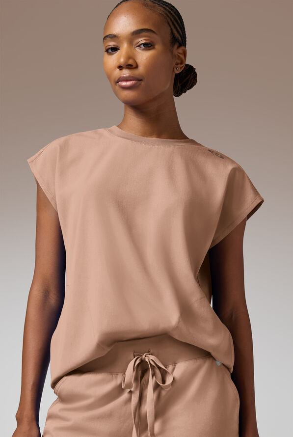 Blusa m&eacute;dica Hypothesis DM Crew de corte holgado con mangas dolm&aacute;n y 2 bolsillos para mujer - Terra - 1