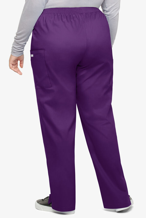 Butter-Soft STRETCH Women's 3-Pocket Plus Size Pull On Scrub Pants - Eggplant - 2
