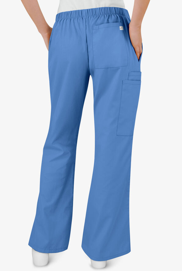 Butter-Soft Core Women's 4-Pocket Elastic Waist Back Drawstring Scrub Pants - Ceil Blue - 2