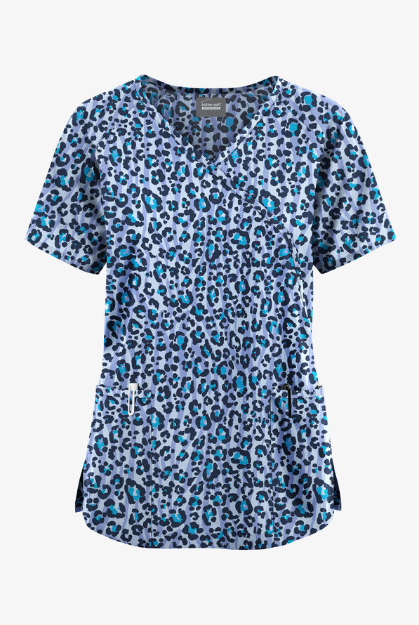 Butter-Soft Originals Jungle Mix Ceil Women's 3-Pocket Mock Wrap with Ties Print Scrub Top - null - 1