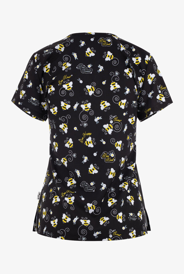 UA Exclusive Zavate Ava Therese Whimsical Bee Happy Women's 2-Pocket STRETCH V-Neck Print Scrub Top - null - 2