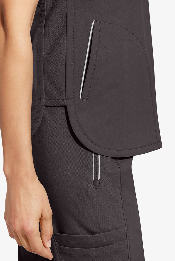 Healing Hands 360 Skyler Women's 2-Pocket STRETCH Race Stripe V-Neck Scrub Top - Pewter - 4