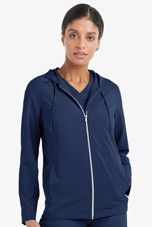 Tafford Active Selena Women's 5-Pocket Long Sleeve Zip-Front Scrub Hoodie - Navy - 2