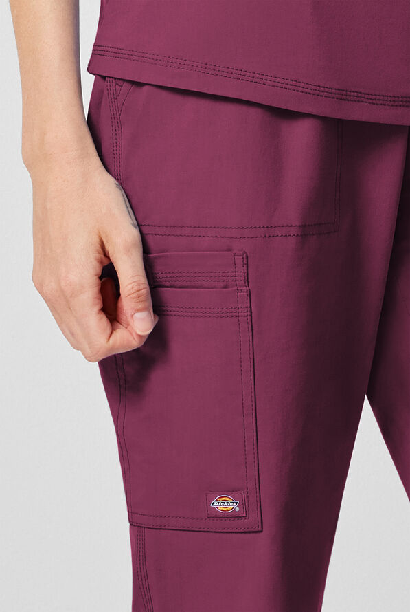 Dickies Forge Women's 6-Pocket Straight Leg Cargo Scrub Pants - Wine - 3
