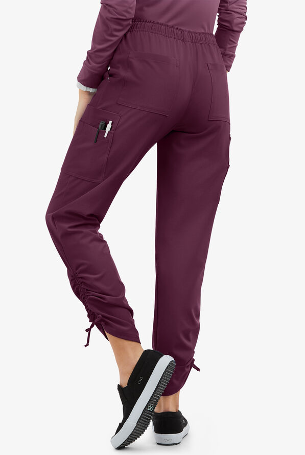 Easy STRETCH Halle Women's 11-Pocket Ruched Leg Jogger Scrub Pants - Dark Mulberry - 4