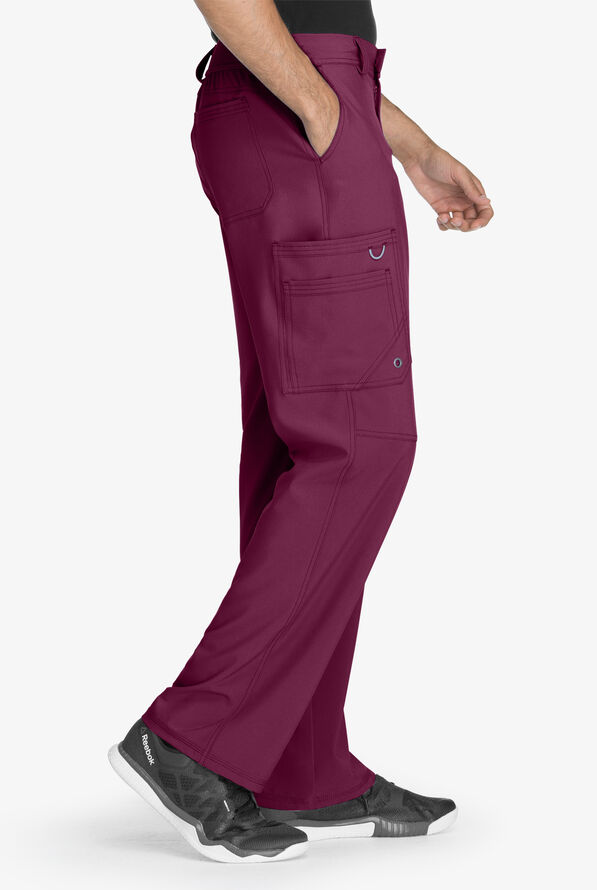 Infinity Men's 5-Pocket STRETCH Tapered Leg Cargo Scrub Pants - Tall - Wine - 3