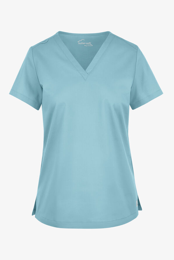 Butter-Soft STRETCH Women's V-Neck Tuck In Top - Dew Drop - 1