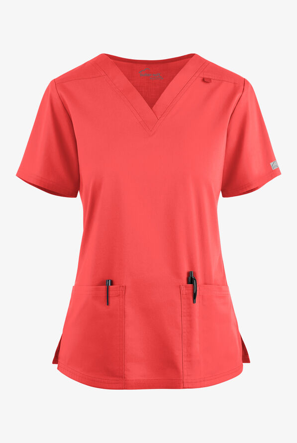 Butter-Soft STRETCH Women's 4-Pocket V-Neck Scrub Top - Radiant Red - 1