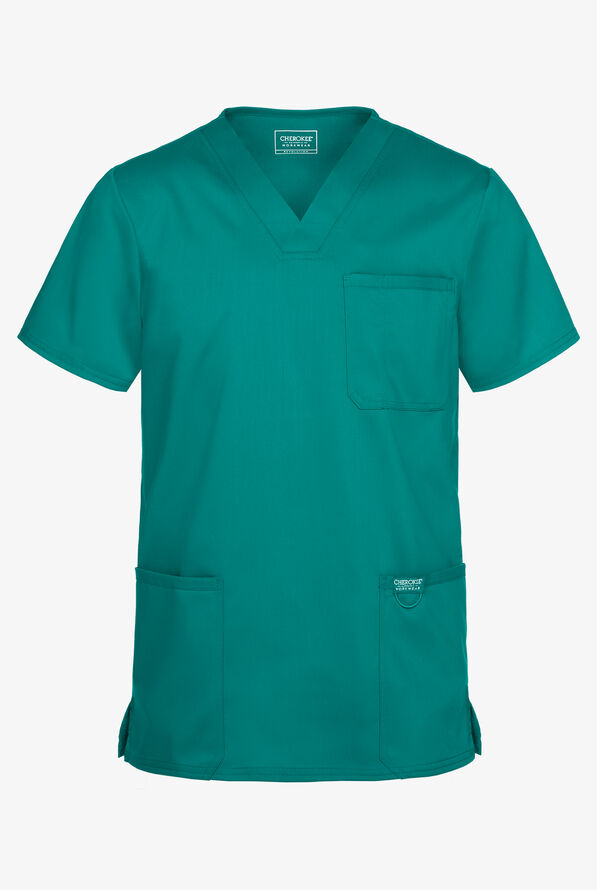 Cherokee Workwear Revolution Men's 3-Pocket STRETCH V-Neck Scrub Top - Teal - 1