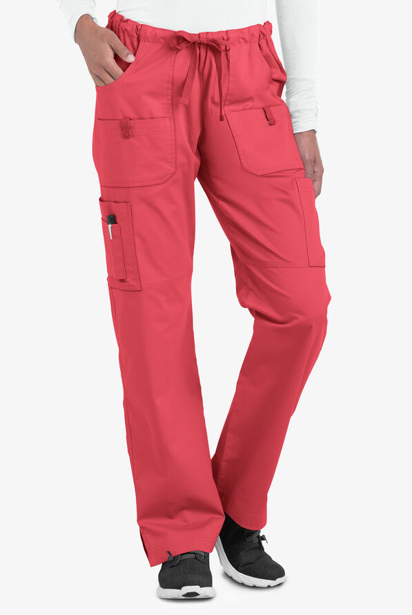 Butter-Soft STRETCH Women's 10-Pocket Drawstring Scrub Pants - Coral Spice - 1