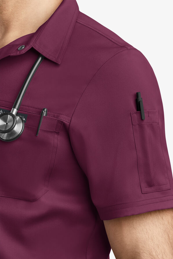 Advantage STRETCH Men's 3-Pocket Short Sleeve Polo with Back Air-Mesh Panels - Wine - 3