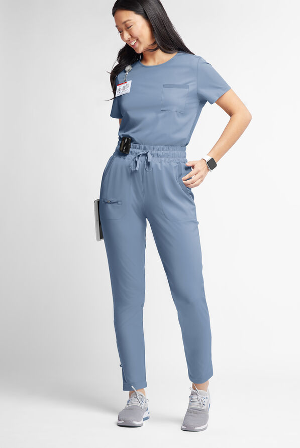 WhisperLite ISLA Women's 5-Pocket Tapered Scrub Pants - Indigo Batik - 2