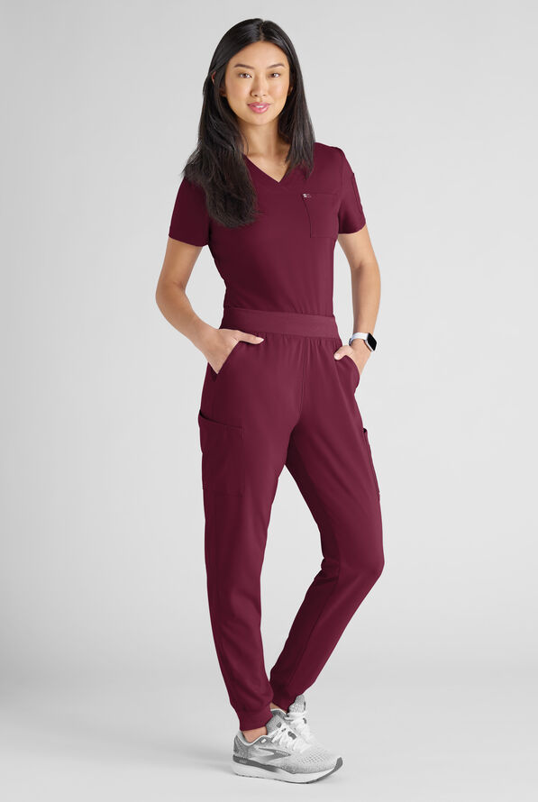 Conjunto de uniforme m&eacute;dico Easy STRETCH con 10 bolsillos para mujer - Wine - 2