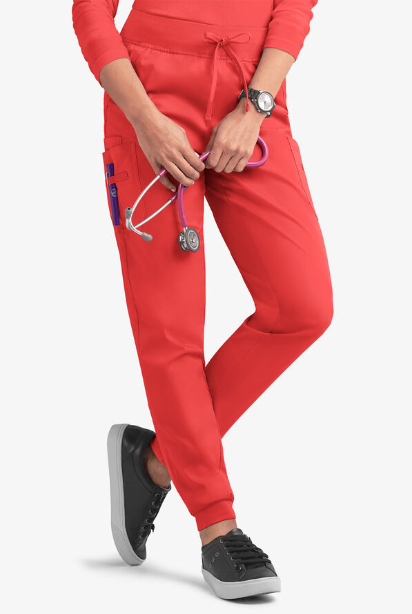 Butter-Soft STRETCH Women's 5-Pocket Cargo Jogger Scrub Pants - Petite - Radiant Red - 1