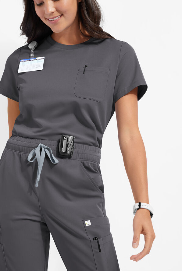 ReSurge Citrine Women's 1-Pocket Crew Neck Tuck In / Wear Out Scrub Top - Pewter - 1