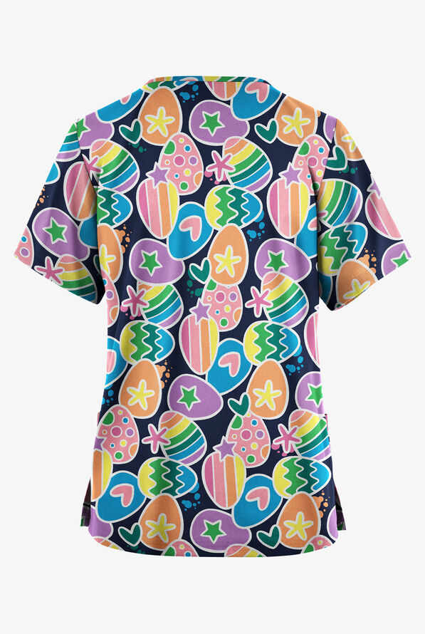 Blusa m&eacute;dica estampada Butter-Soft Originals Egg-Cetera Navy con cuello en V y 2 bolsillos para mujer - null - 2