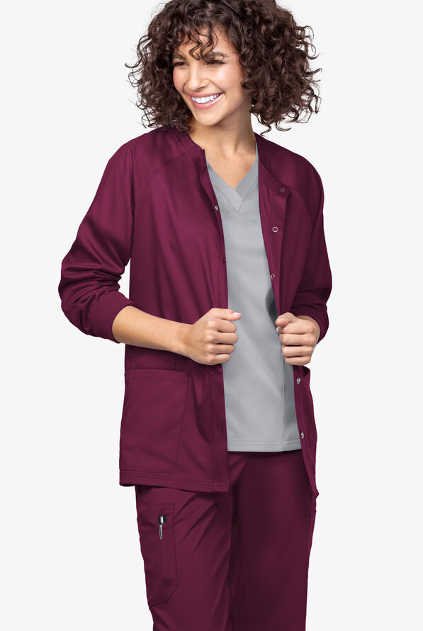 Strictly Scrubs Women's 3-Pocket Long Sleeve Warm Up Scrub Jacket - Wine - 4