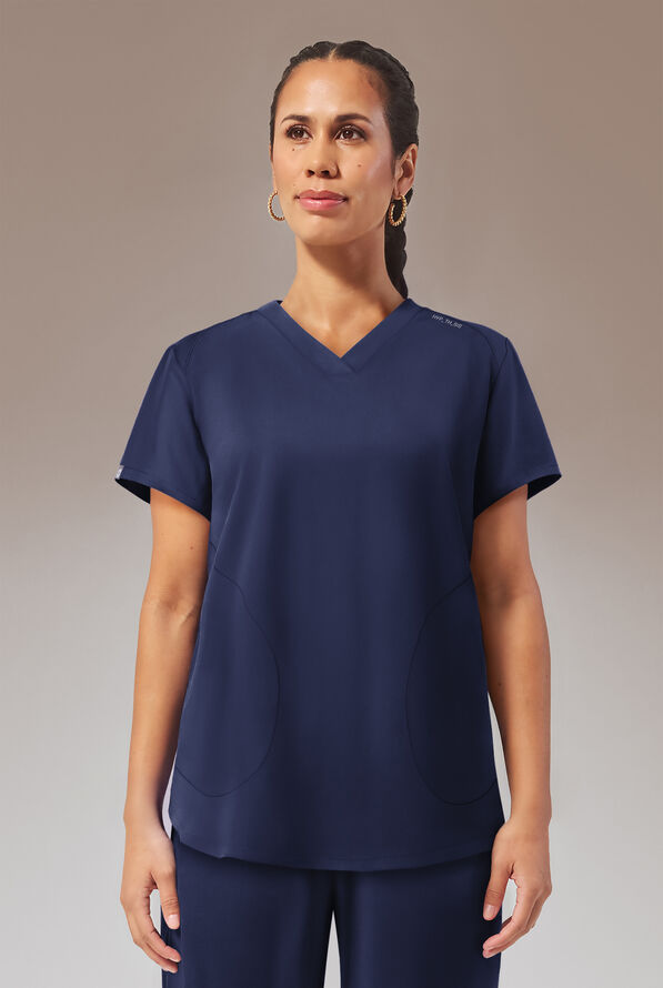 Hypothesis Beta V-Shell Women's 2-Pocket Relaxed Fit Tunic Scrub Top - Navy - 1