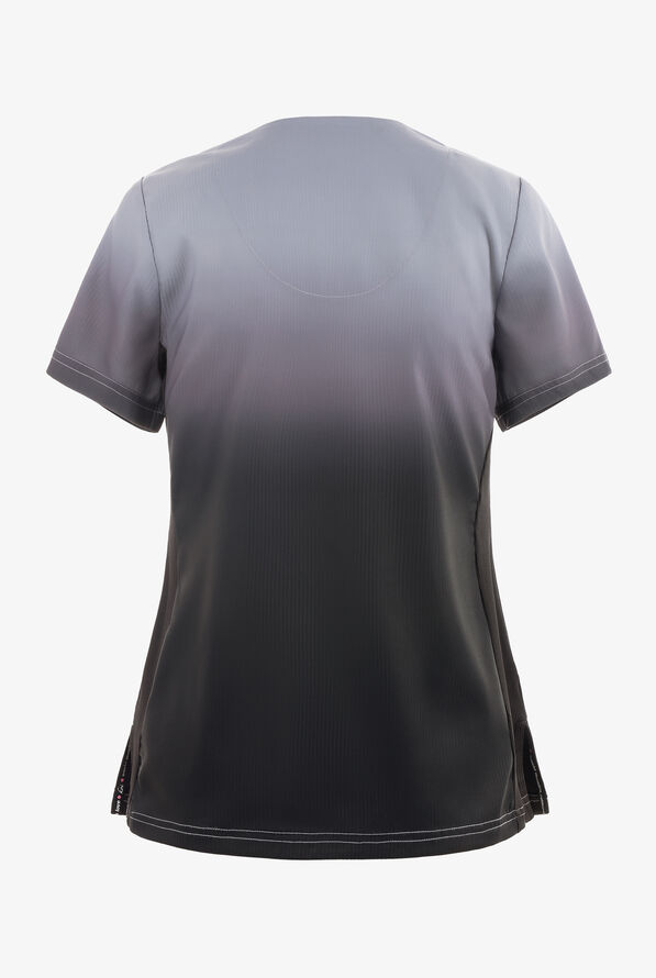 koi Lite Grey/Black Ombre Women's 2-Pocket STRETCH V-Neck Print Scrub Top - null - 2