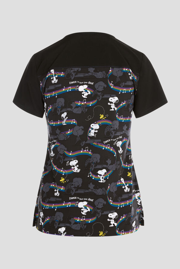 Tooniforms Peanuts Your Own Beat Women's 2-Pocket STRETCH V-Neck Print Scrub Top - null - 2