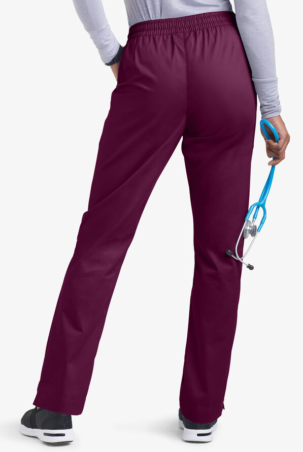 Butter-Soft STRETCH Women's 3-Pocket Elastic Waist Drawstring Scrub Pants - Wine - 2