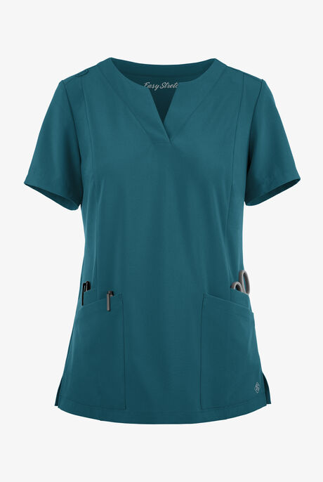 Easy STRETCH Chrisette Women's 4-Pocket with Feminine Neck Detail Scrub Top