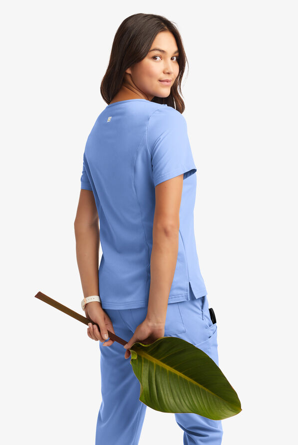 Butter-Soft Women's 3-Pocket V-Neck Tuck-In Scrub Top **Slightly IRREGULAR** - Ceil Blue - 3