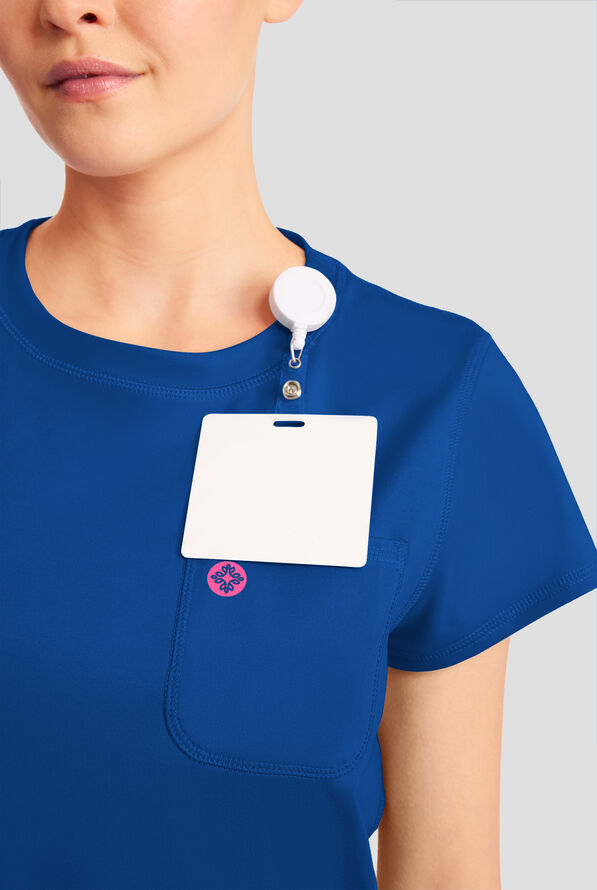 Blusa m&eacute;dica Med Couture Amp Knit STRETCH con cuello redondo y 2 bolsillos para mujer - Royal - 5