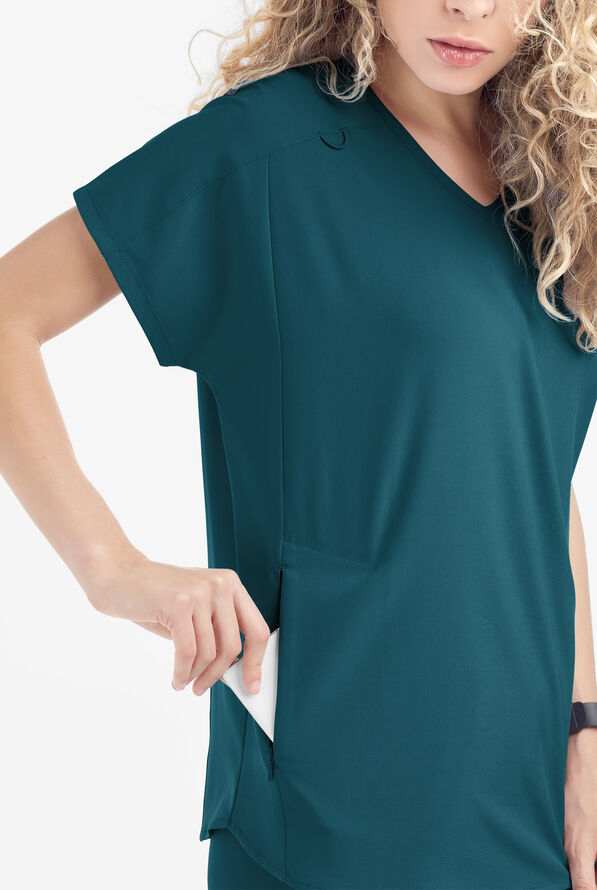 Easy STRETCH Sierra Women's Oversized 2 Pocket V-Neck Scrub Top - Caribbean Blue - 4