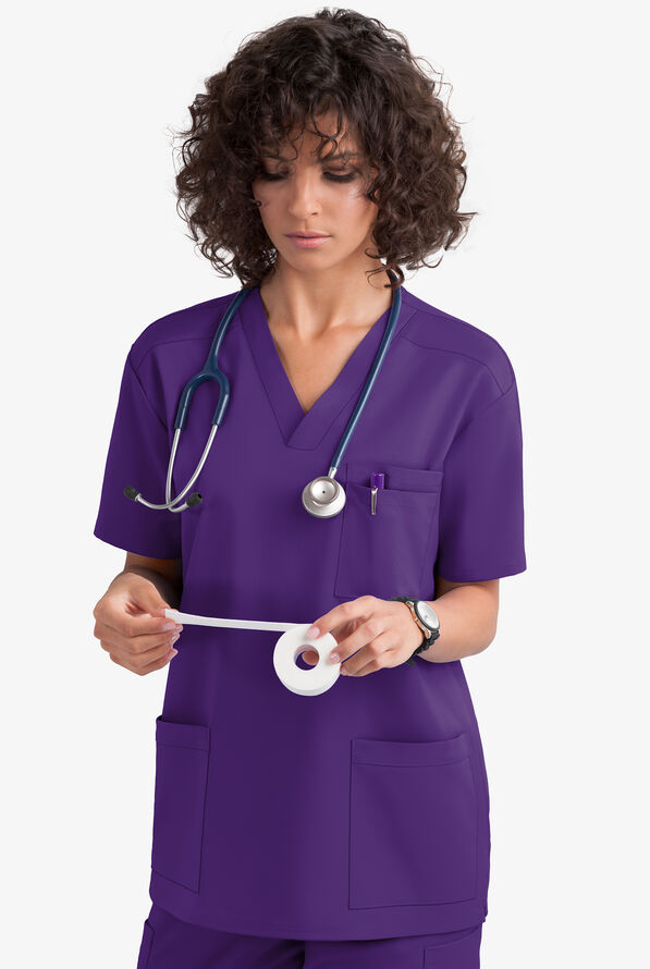 UA Flex2 Unisex 5-Pocket V-Neck STRETCH Scrub Top - Grape - 2
