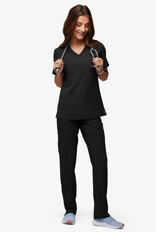 Easy Stretch EcoGrid Alana Women's 3-Pocket Scrub Top - Onyx Black - 6