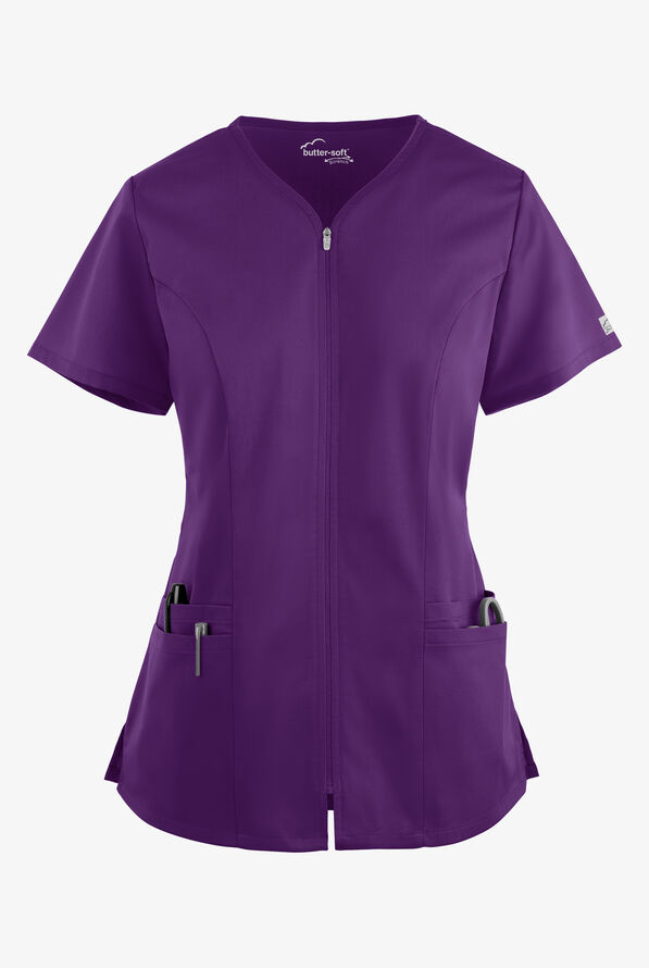Blusa médica UA Butter-Soft STRETCH con cremallera y 4 bolsillos para mujer - Eggplant - 1