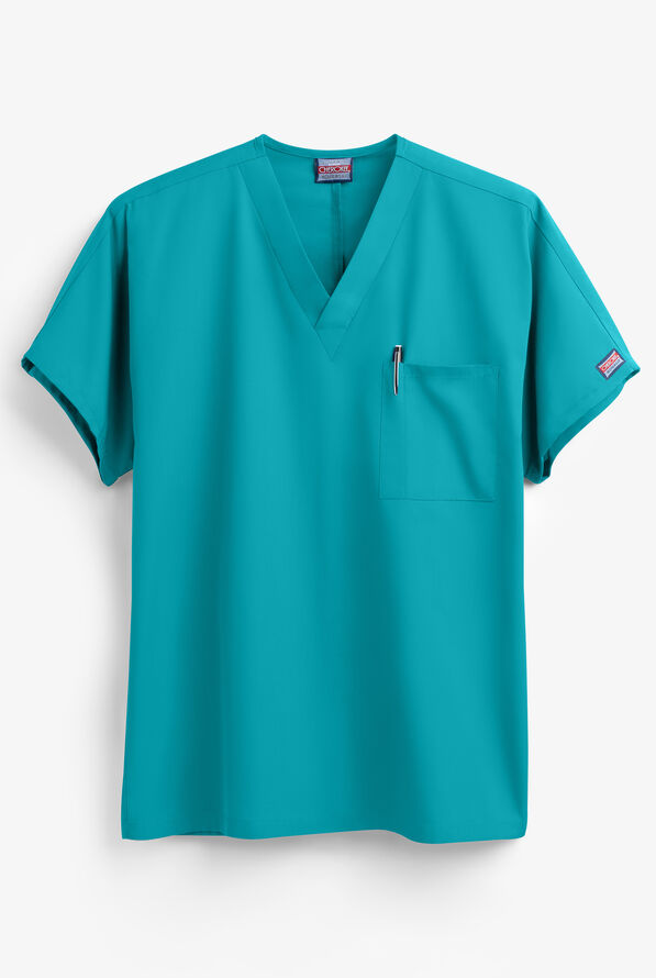 Cherokee Workwear Unisex 1-Pocket V-Neck Scrub Top - Teal Blue - 1
