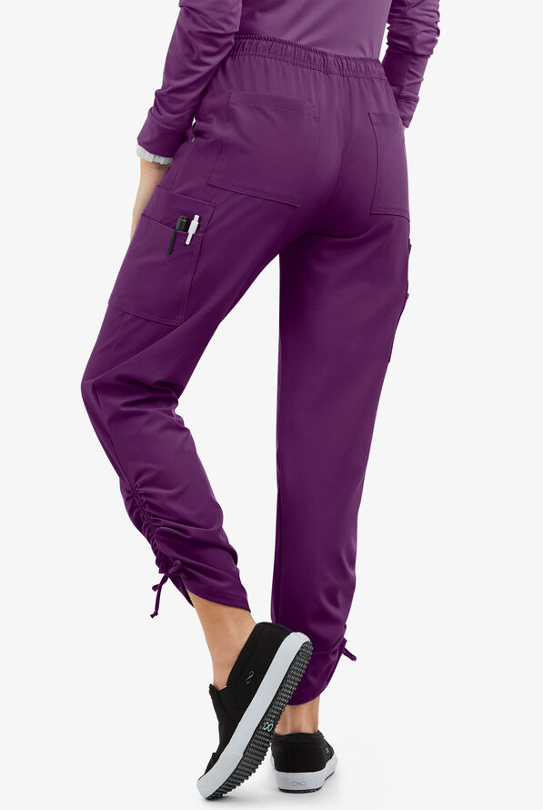 Easy STRETCH Halle Women's 11-Pocket Ruched Leg Jogger Scrub Pants - Eggplant - 4