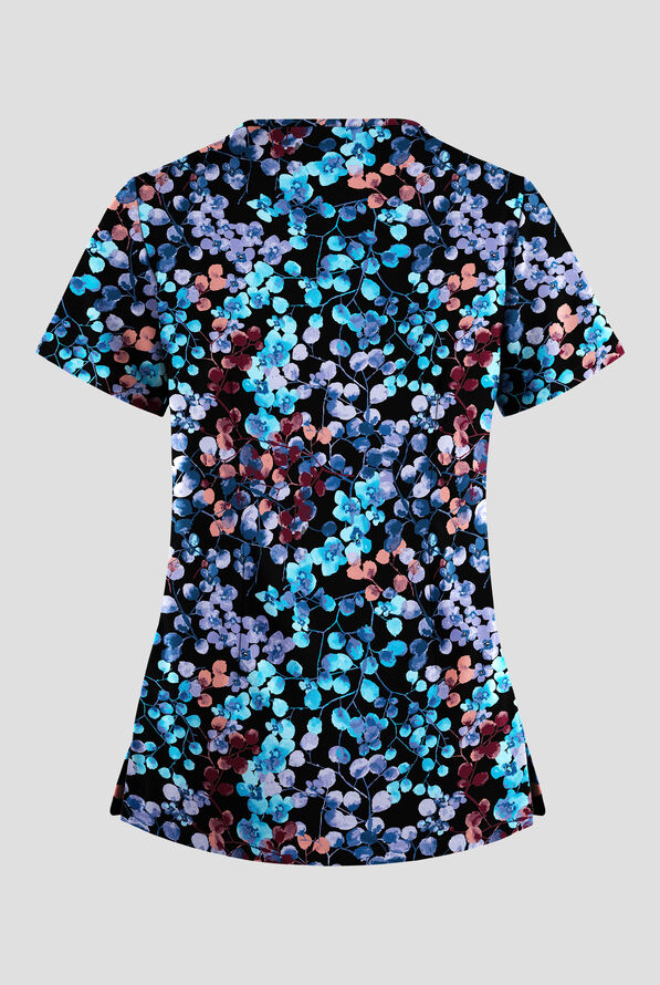 Tafford Active STRETCH Floral Blossoms Women's 4-Pocket Lace Up V-Neck Print Scrub Top - null - 2