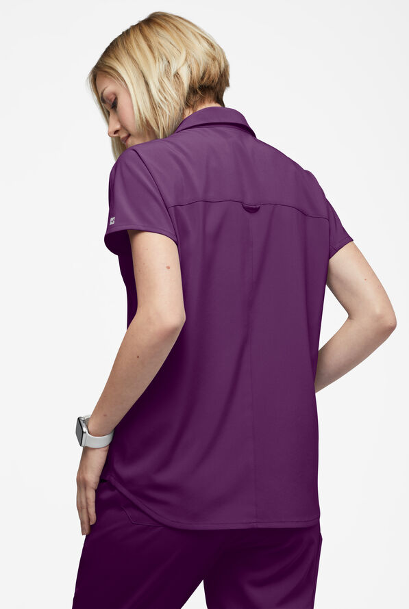Easy STRETCH LEA Women's 3-Pocket Polo Collar Scrub Top - Eggplant - 4
