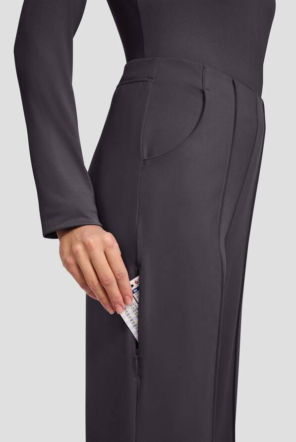 Cherokee Achieve Women's 3-Pocket STRETCH Wide Leg Pull-On Knit Scrub Pants - Petite - Pewter - 2