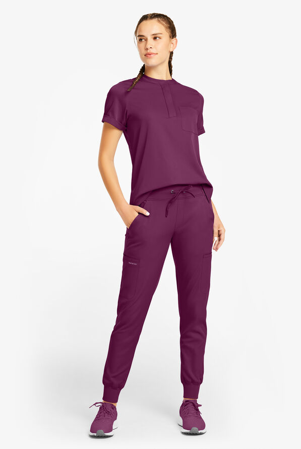 HH Works by Healing Hands Rhea Women's 6-Pocket STRETCH Cargo Jogger Scrub Pants - Wine - 4